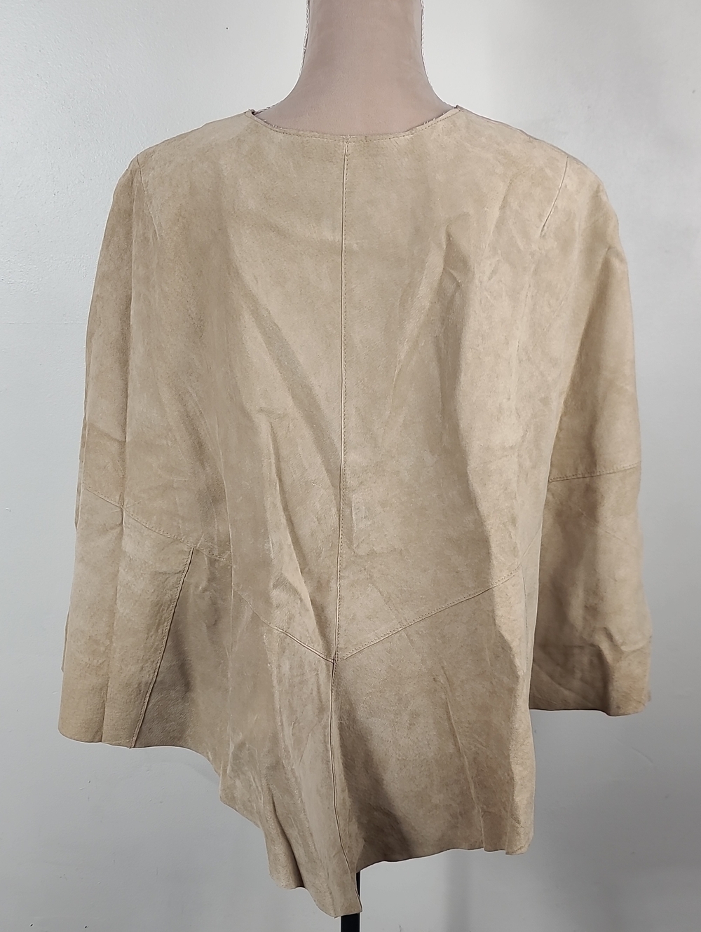 Vtg Y2K INC International Concepts Tan Boho Suede Leather Festival Poncho S/M - Picture 4 of 15
